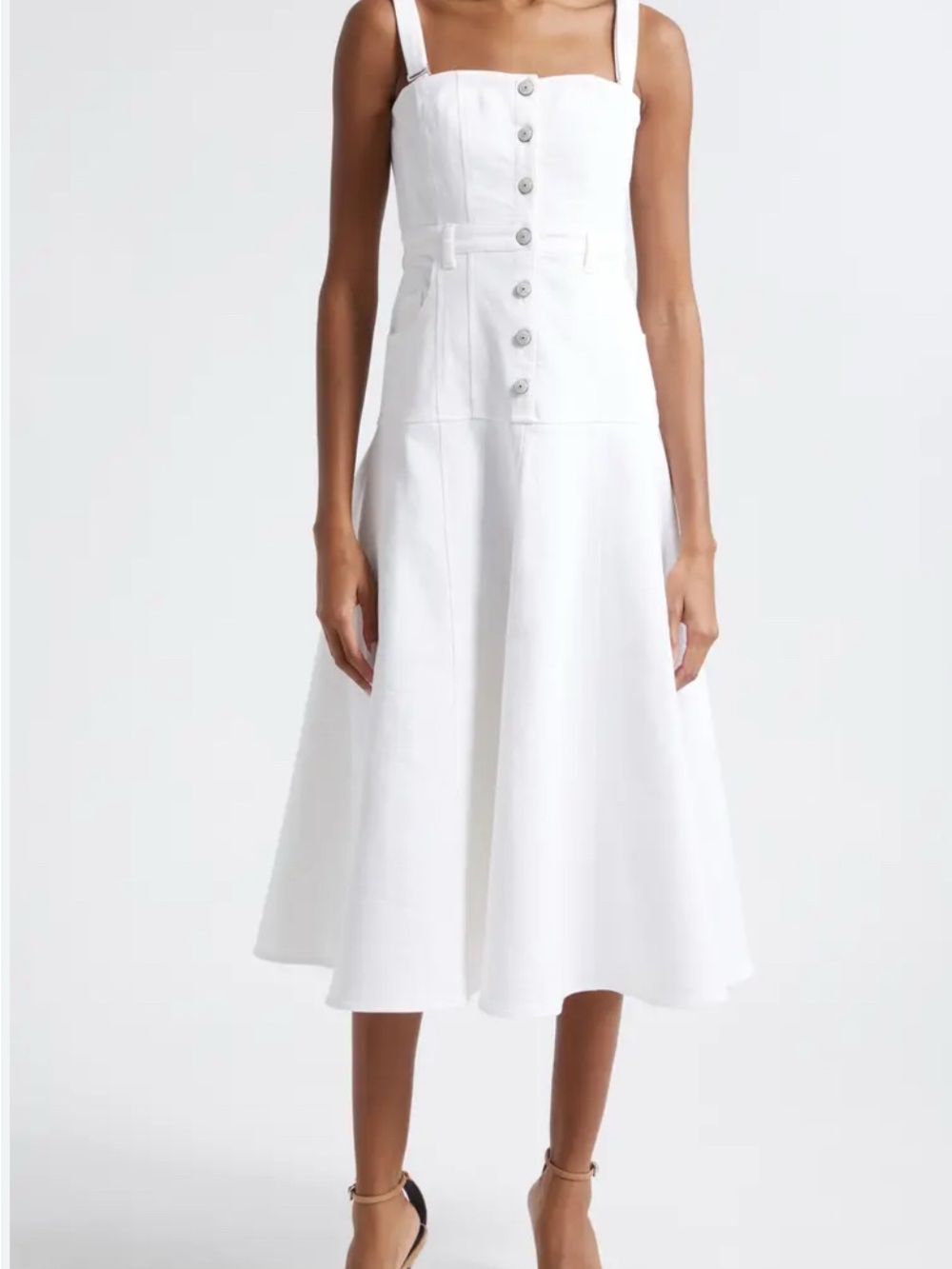 cinq a sept Cream Button-Front Midi Dress with Straps